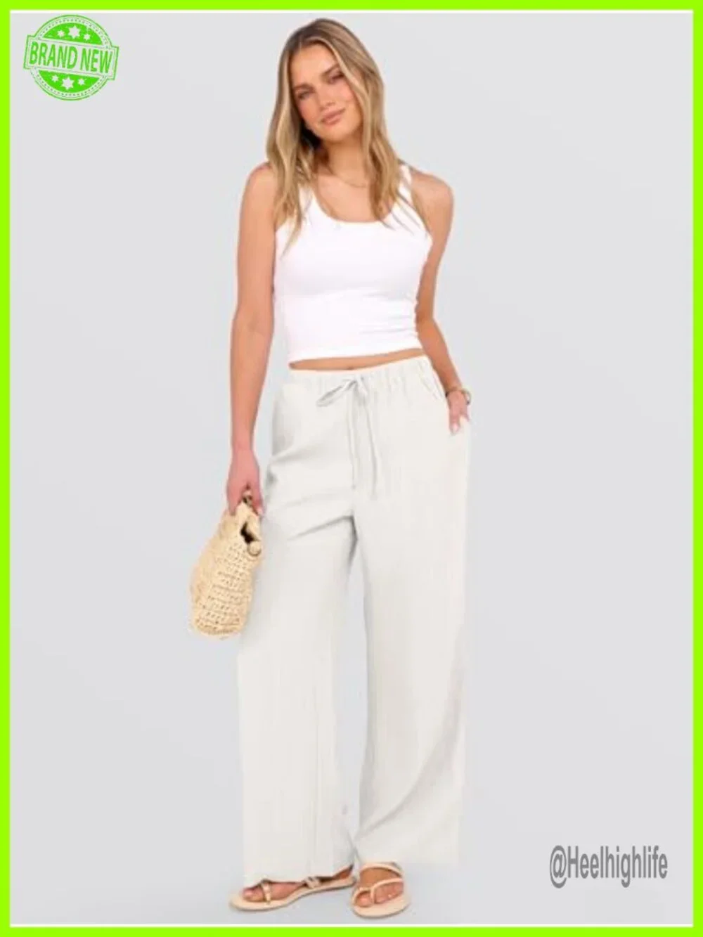 Wide Leg Beach Pants Elastic Waist Lightweight Flowy Palazzo Lounge Trousers